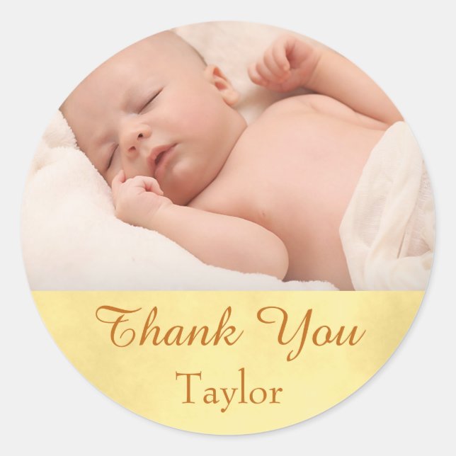 Danke Foto Baby Runder Aufkleber (Vorderseite)