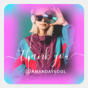 Danke Foto Hot Pink Holograph Singer DJ Music Quadratischer Aufkleber