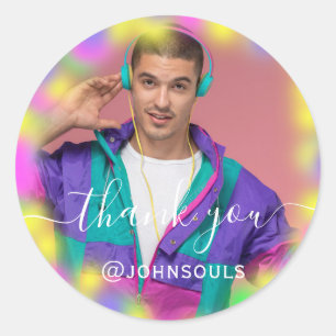 Danke Foto Neon Hot Holograph Singer Music DJ Runder Aufkleber
