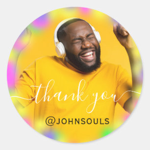 Danke Foto Neon Yellow Holograph Singer Music DJ Runder Aufkleber