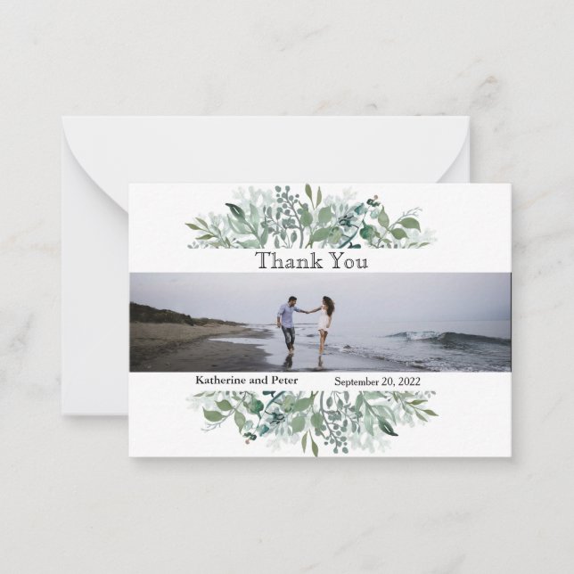 Danke Foto Wedding Blätter Budget Mitteilungskarte (Vorderseite)