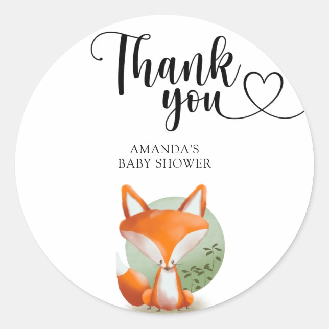 Danke Fox Baby Dusche Runder Aufkleber (Vorderseite)