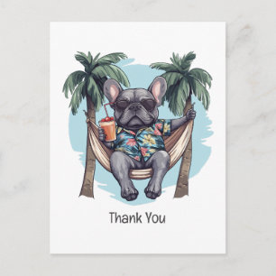 Danke Französische Bulldogge im hawaiianischen Obe Postkarte