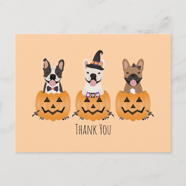 Danke, French Bulldogs Pumpkin Postkarte (Vorderseite)
