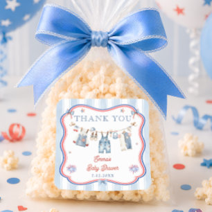 Danke für das All American Boy Baby Shower Quadratischer Aufkleber