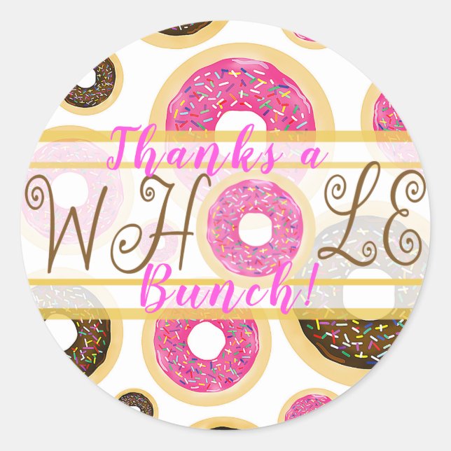 Danke für das ganze Party Pink & Brown Donuts Runder Aufkleber (Vorderseite)