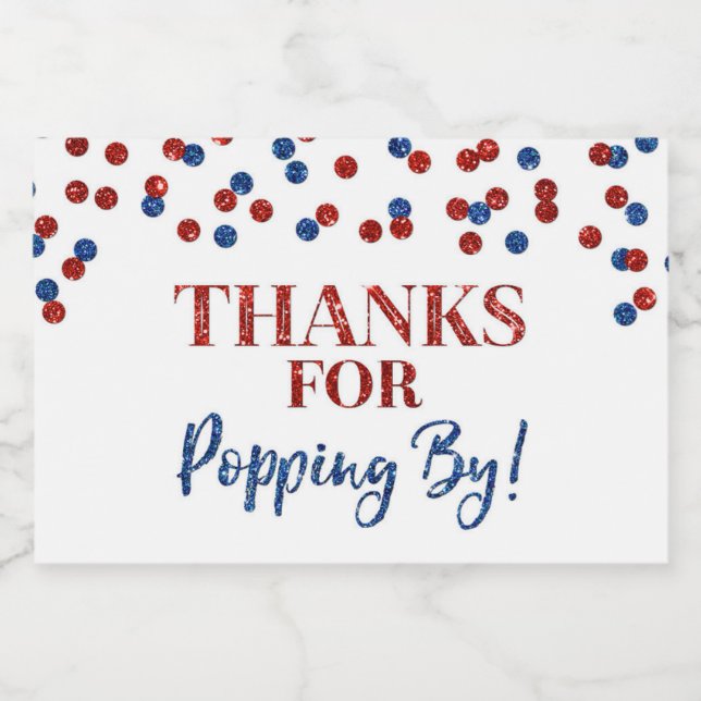 Danke für das Popping von Red Blue Confetti Lebensmitteletikett (Einzelnes Label)
