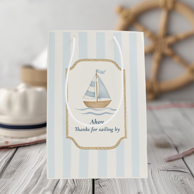 Danke für das Segelby | Pastel Blue Sailboat Mittlere Geschenktüte (Von Creator hochgeladen)