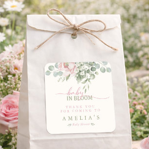 Danke für die Baby-in-Bloom-Baby-Party für Mädchen Quadratischer Aufkleber