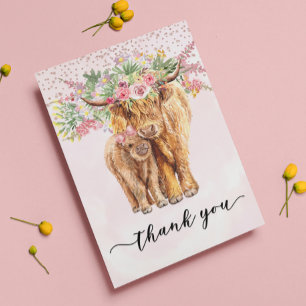 Danke für die Babyparty für das rosa Hochlandrind Karte