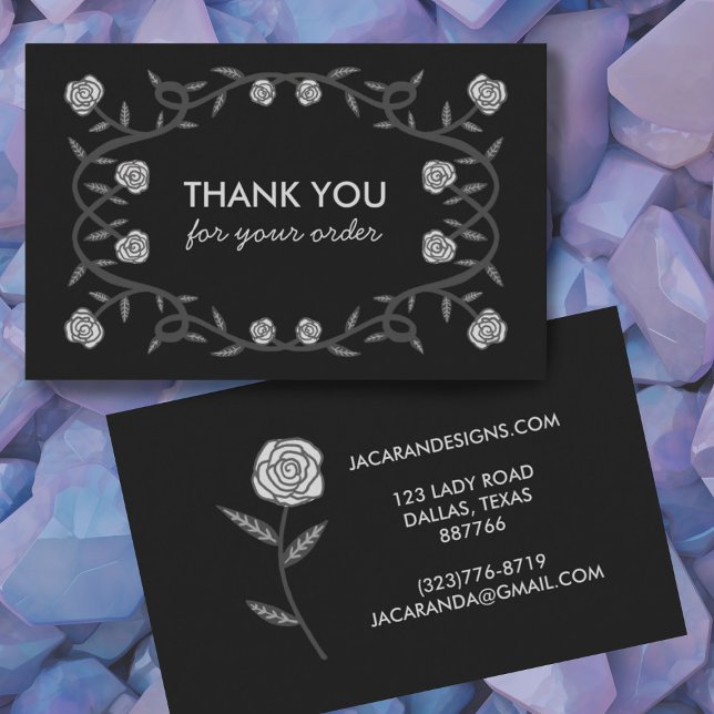 DANKE für die Bestellung Chic Elegante Rose Frame  Visitenkarte (Thank you for your business custom cards with a rose design in black. Very chic!)