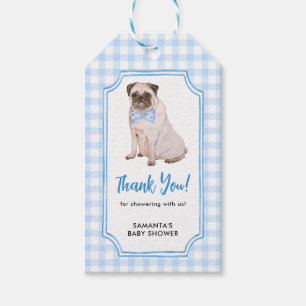Danke für die Blue-Gingham-Hund-Jungen-Baby-Party Geschenkanhänger
