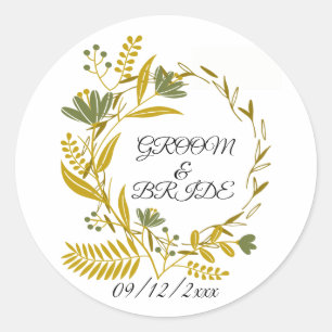 Danke für die goldene Floral Braut & Bräutigam Runder Aufkleber