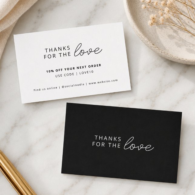 Danke für die Liebe | Bestellung von monochromen U Rabattkarte (Black thank you discount card for coupon codes, brand packaging, and reorder offers.)