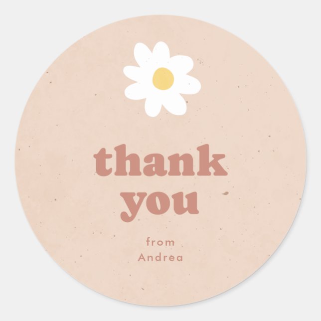 Danke für die neutrale Retro Daisies Babydusche Runder Aufkleber (Vorderseite)