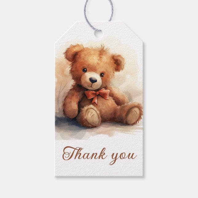 Danke für die neutrale Teddybär-Babyshower Geschenkanhänger (Vorderseite)