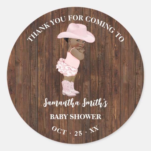 Danke für die OM Cowgirl Pink Baby Dusche Runder Aufkleber (Vorderseite)
