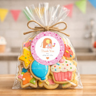 Danke für die rosa Elefanten-Baby-Party Runder Aufkleber