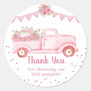 Danke für die rosa kleine Kürbis-Baby-Party Runder Aufkleber
