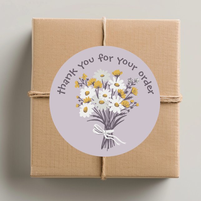 "Danke für Ihre Bestellung" Daisy Bouquet Custom Runder Aufkleber ("Thank you for your order" Daisy Bouquet Custom Classic Round Sticker
)