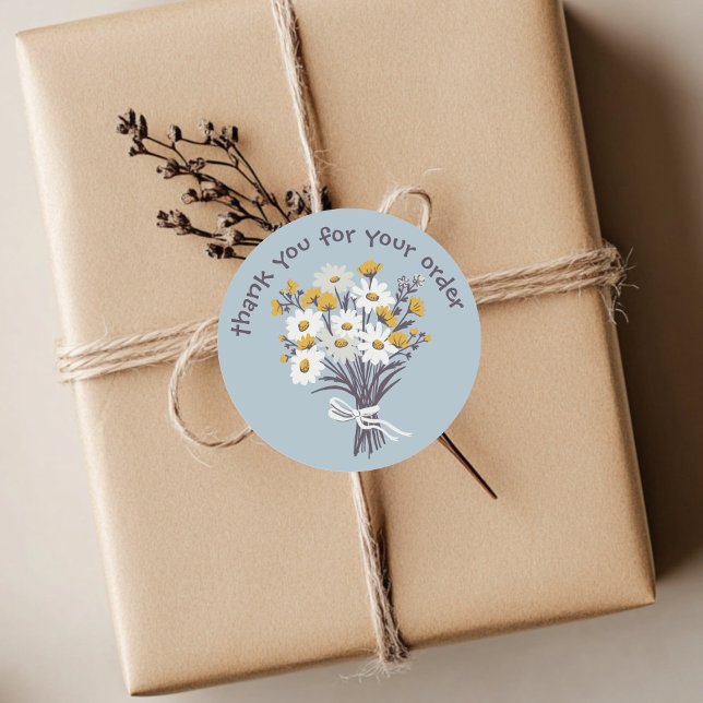 "Danke für Ihre Bestellung" Daisy Bouquet Custom Runder Aufkleber ("Thank you for your order" Daisy Bouquet Custom Classic Round Sticker
)