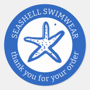 DANKE FÜR IHRE BESTELLUNG Starfish Beach Blau Weiß Runder Aufkleber