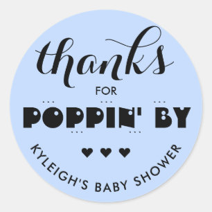Danke für Poppin' By Baby Shower Popcorn Blue Runder Aufkleber