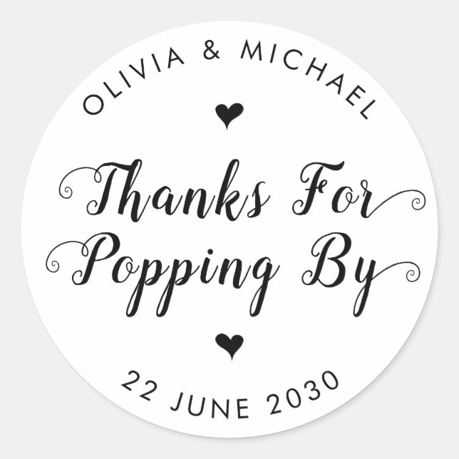 Danke für Popping By Wedding Popcorn Gefallen Runder Aufkleber (Vorderseite)