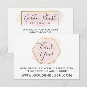 Danke für Rosa Aquarell und moderne Goldkarte Einladung