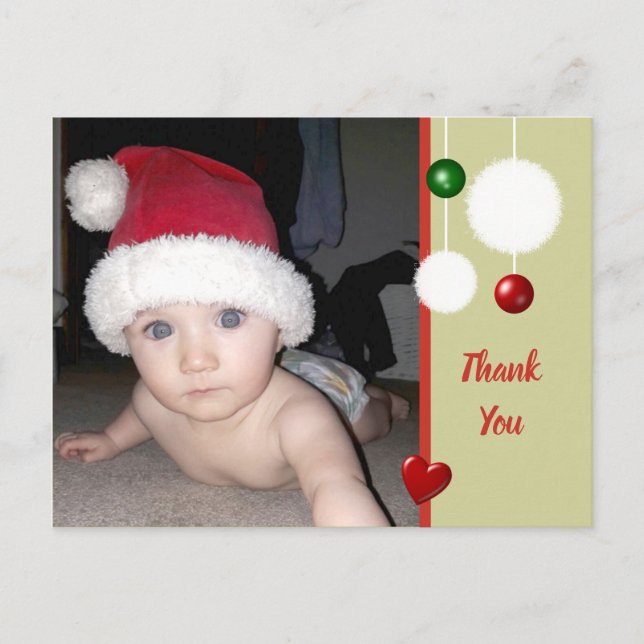Danke für Weihnachtsgeschenke grün mit Foto Ankündigungspostkarte (Vorderseite)