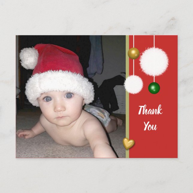 Danke für Weihnachtsgeschenke rot mit Foto Ankündigungspostkarte (Vorderseite)