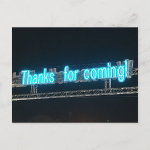 "Danke fürs Kommen!" Leuchtendes blaues Neon-Karus Postkarte