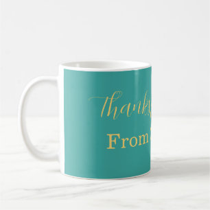 Danke fürs Kommen Name hinzufügen Text Türkis Gelb Kaffeetasse