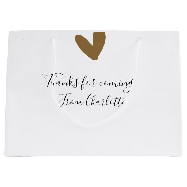 Danke fürs Kommen Name Textnachricht goldenes Herz Große Geschenktüte (Vorderseite)