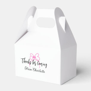 Danke fürs Kommen Name Textnachricht rosa Schleife Geschenkschachtel