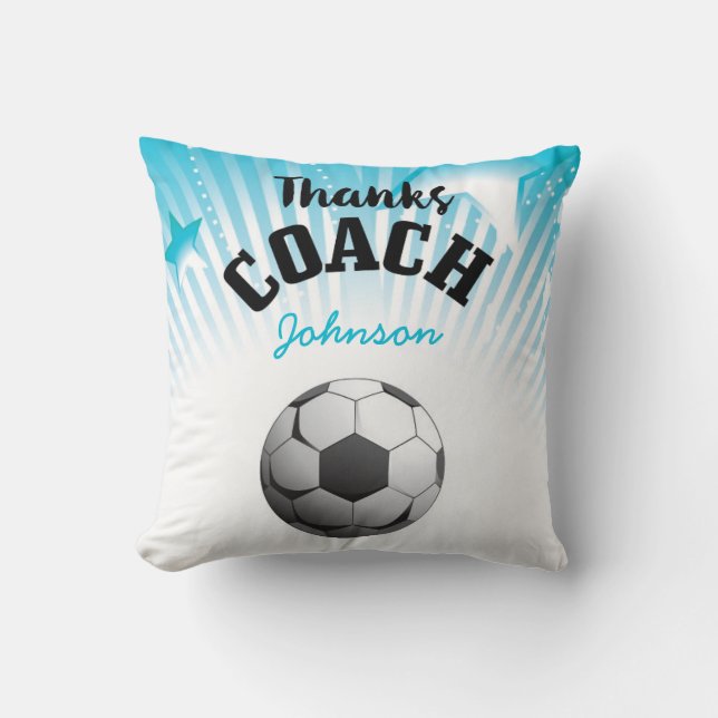 Danke Fußball Coach Aqua Blue Stars Ball Kissen (Vorderseite)