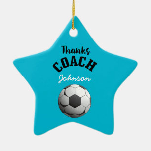 Danke Fußballtrainer Aqua Blau Sterne Ball Keramik Ornament
