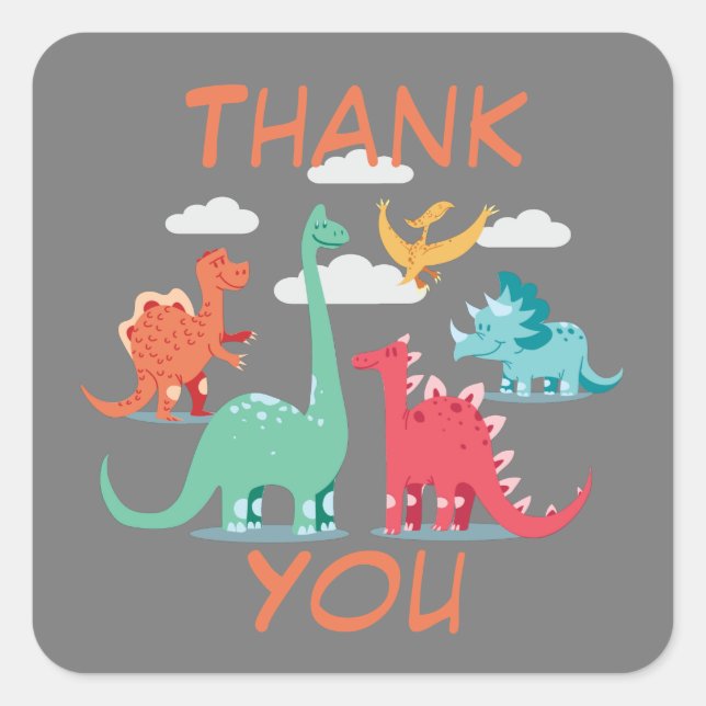 Danke Gastgeschenk Dinosaur Quadratischer Aufkleber (Vorderseite)