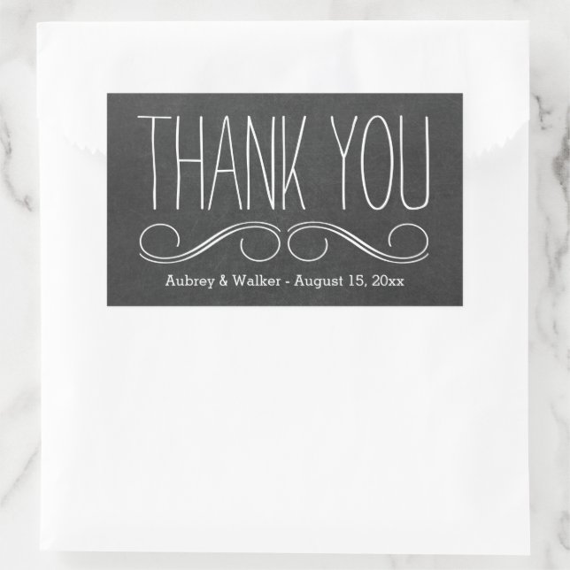 Danke Gastgeschenk Hochzeit Black Chalkboard Stick Rechteckiger Aufkleber (Tasche)