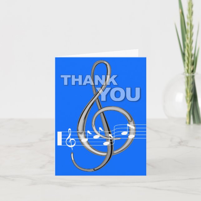 Danke, Gclef-Musiknote-Blau zu kardieren Dankeskarte (Vorderseite)