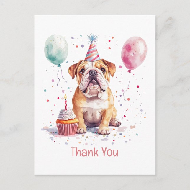 Danke Geburtstag English Bulldogge Postkarte (Vorderseite)