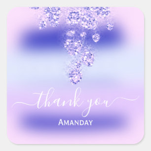 Danke Glitter Braut 16. Pink Königlich Blau Quadratischer Aufkleber
