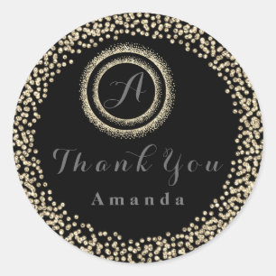 Danke Glitter Monogramm 16. Schwarz Gold Hochzeit Runder Aufkleber