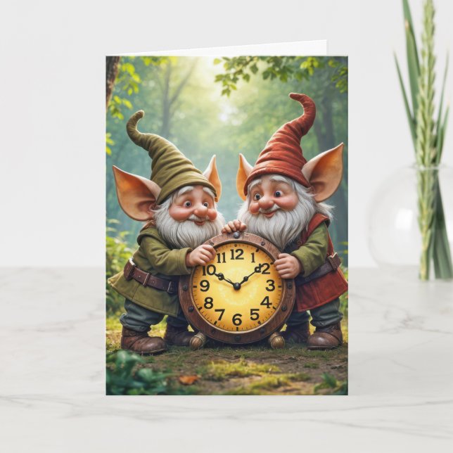 Danke, Gnomes mit alter Uhr Karte (Vorderseite)