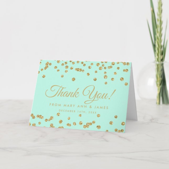 "Danke" Gold Imitats Glitzer Confetti Mint Green Dankeskarte (Vorderseite)