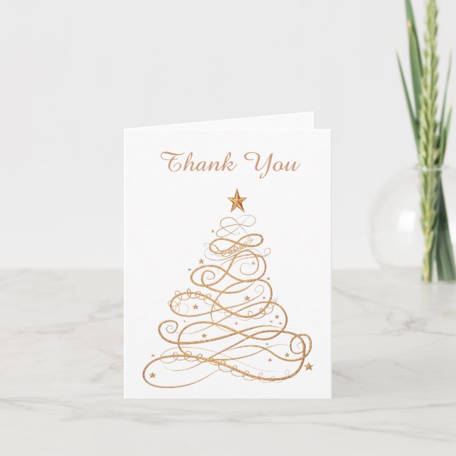 "Danke" Gold Metallic Filigree Weihnachtsbaum Dankeskarte (Vorderseite)