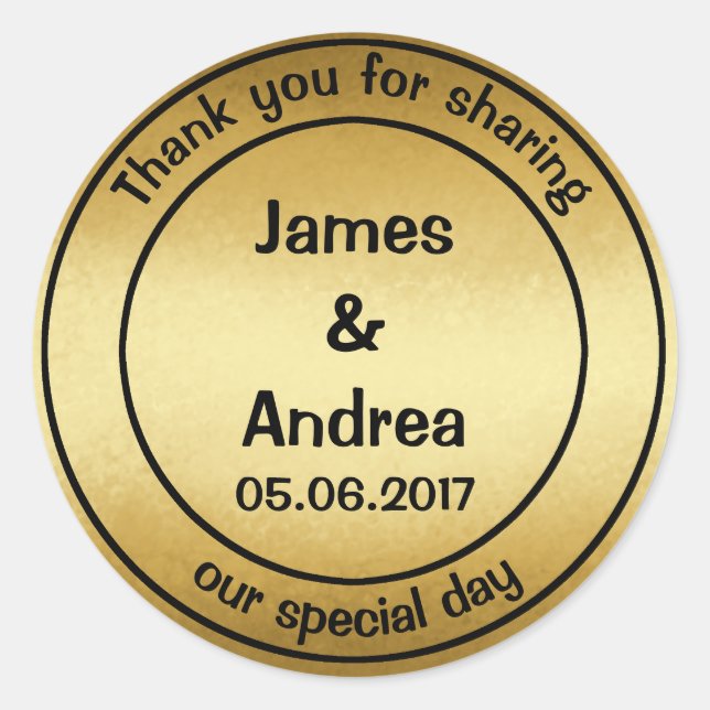 Danke, Gold Wedding Runder Aufkleber (Vorderseite)
