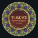Danke Golden Peacock Feathers Mandala Runder Aufkleber<br><div class="desc">Fett und schön gestaltet : Anpassbarer Text mit einem Kreis von Pfauenfedern. Herrliche Grüntöne und Purpur mit goldenen Zierteilen. | Dieser dekorative individuelle Name und die Details machen herausragendes Design für viele Sonderveranstaltungen - völlig individualisierbare Verlobung / Hochzeitsgeschenke (oder Jubiläumsgeschenke) für das besondere Ehepaar - personalisieren Sie es zu einem...</div>
