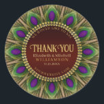 Danke Golden Peacock Feathers Mandala Runder Aufkleber<br><div class="desc">Fett und schön gestaltet : Anpassbarer Text mit einem Kreis von Pfauenfedern. Herrliche Grüntöne und Purpur mit goldenen Zierteilen. | Dieser dekorative individuelle Name und die Details machen herausragendes Design für viele Sonderveranstaltungen - völlig individualisierbare Verlobung / Hochzeitsgeschenke (oder Jubiläumsgeschenke) für das besondere Ehepaar - personalisieren Sie es zu einem...</div>