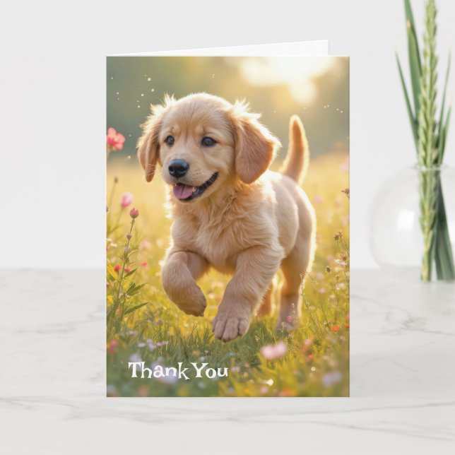 Danke, Golden Retriever Welpe in der Wiese Karte (Vorderseite)